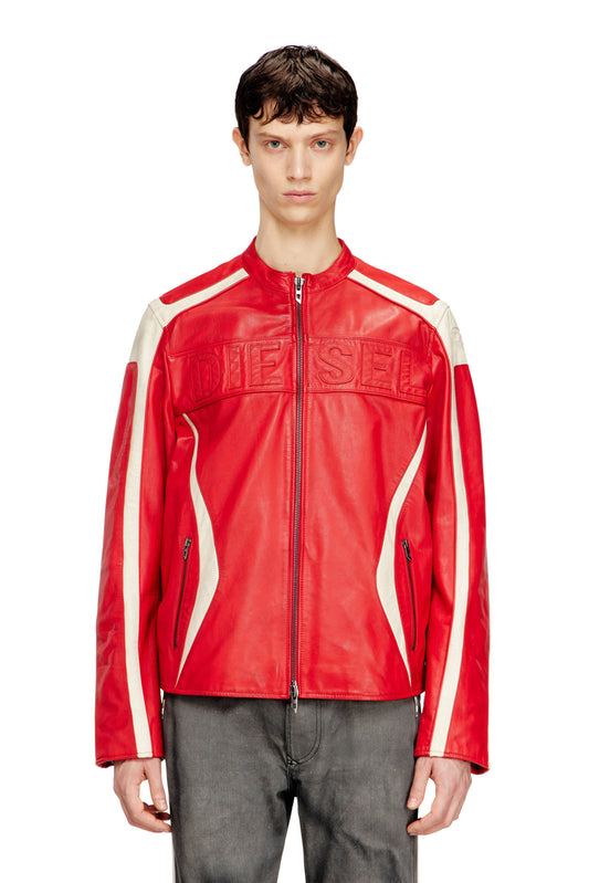 Colour-block leather biker jacket