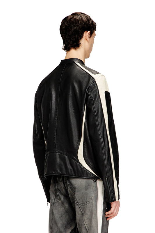 Colour-block leather biker jacket (1)