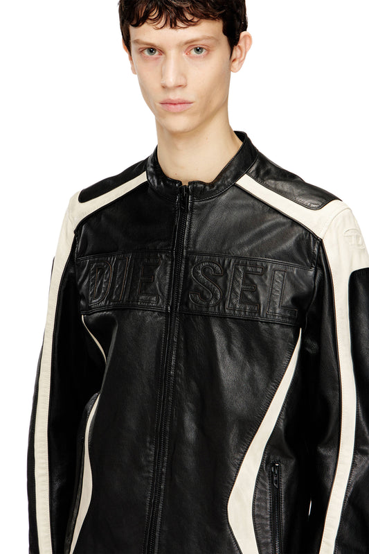 Colour-block leather biker jacket (2)