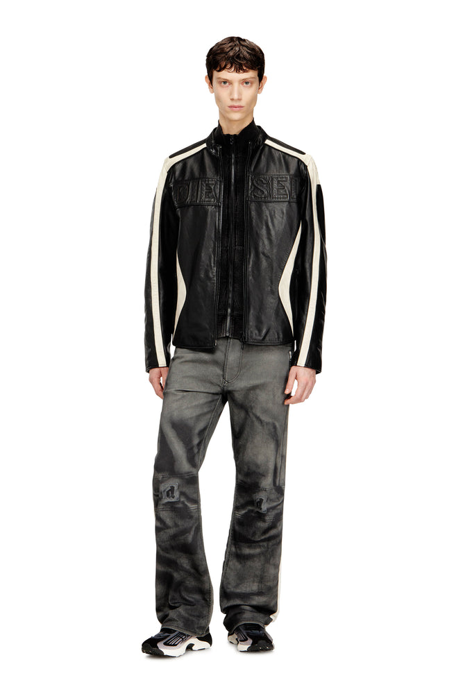 Colour-block leather biker jacket (3)