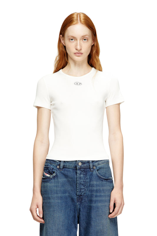Slim ribbed T-shirt with metallic Oval D