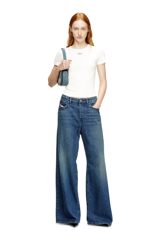 Slim ribbed T-shirt with metallic Oval D (2)