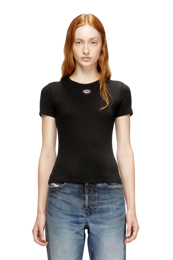 Slim ribbed T-shirt with metallic Oval D