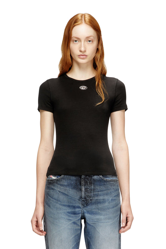Slim ribbed T-shirt with metallic Oval D