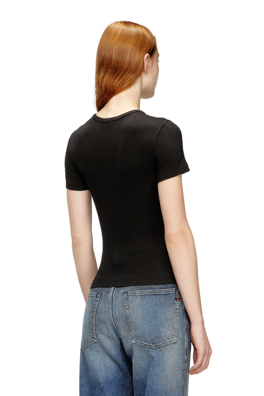 Slim ribbed T-shirt with metallic Oval D (1)