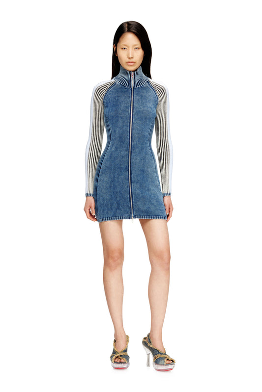 Turtleneck short dress in indigo knit
