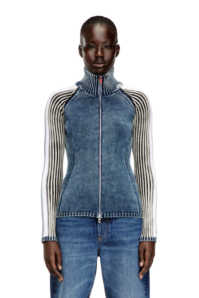 Zip-up cardigan with sporty bands