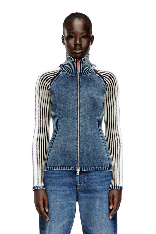 Zip-up cardigan with sporty bands