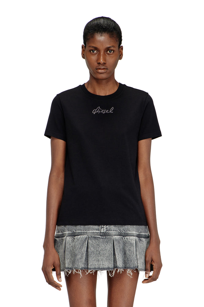 Jersey top with round neck and small Diesel logo embroidery