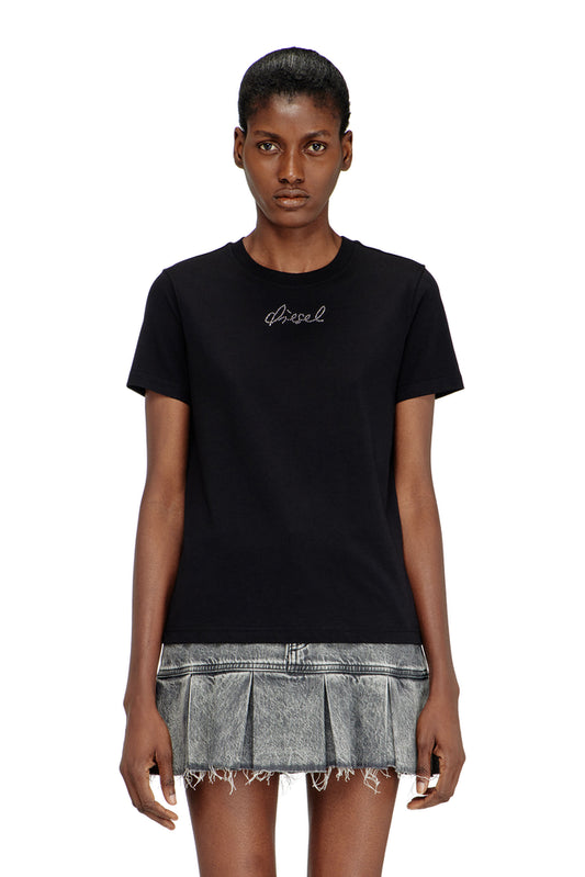 Jersey top with round neck and small Diesel logo embroidery