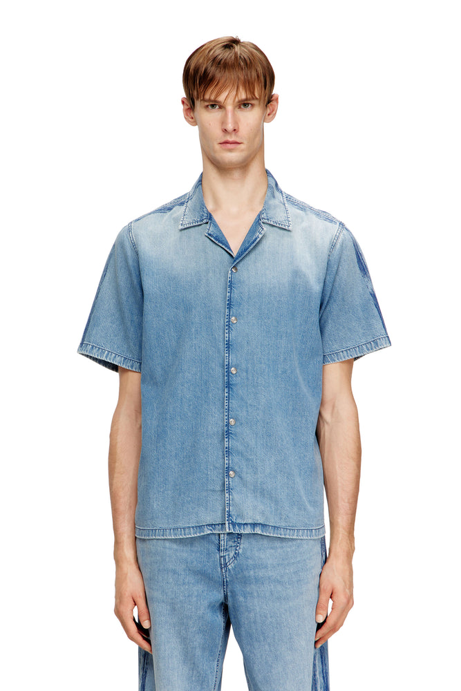 Shirt in fluid denim with logo print