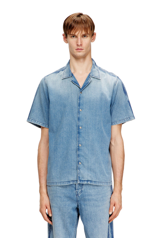 Shirt in fluid denim with logo print