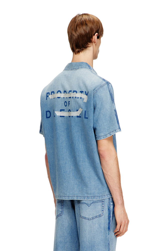 Shirt in fluid denim with logo print (1)