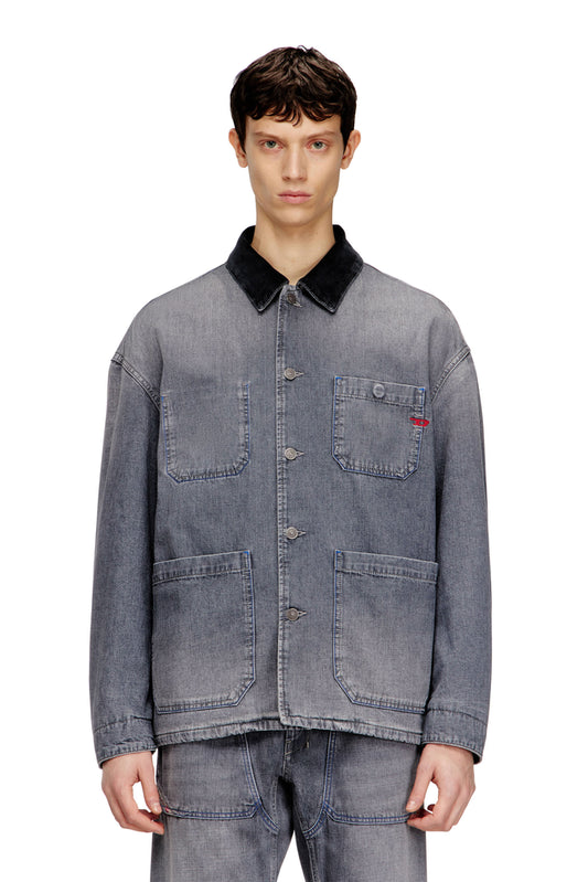Utility-style denim jacket with contrasting collar