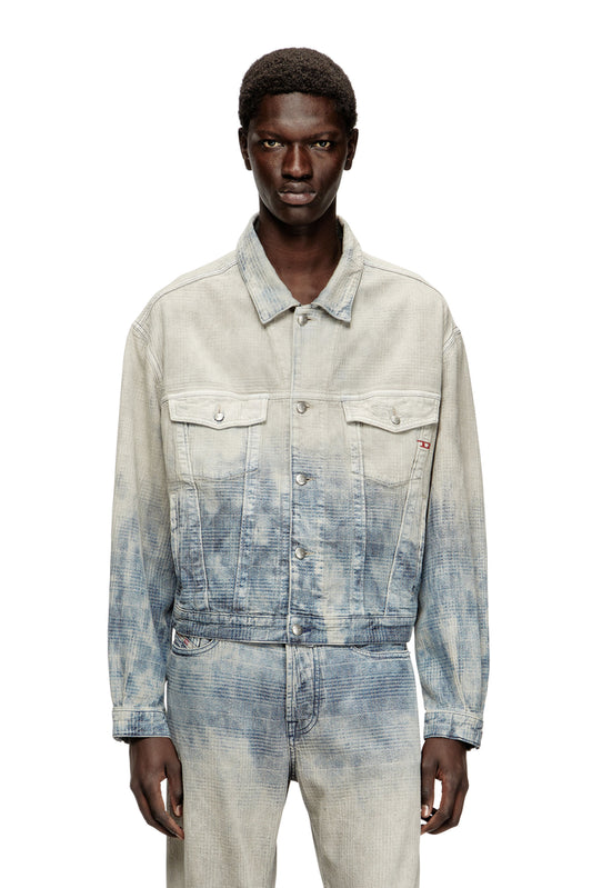 Trucker jacket in Prince of Wales jacquard denim