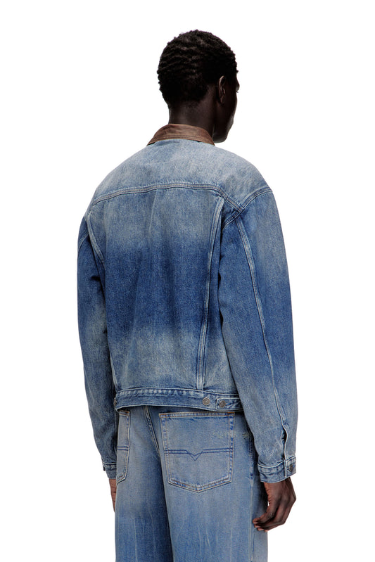 Denim trucker jacket with contrast leather trims (1)