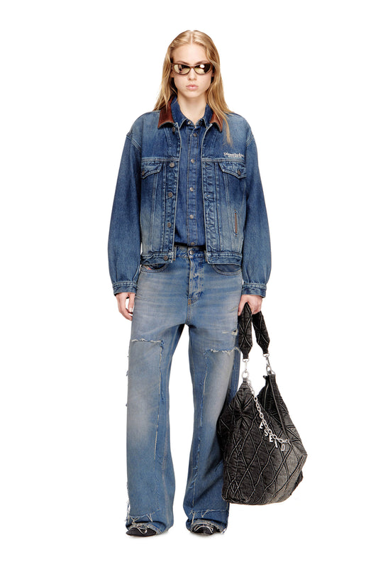 Denim trucker jacket with contrast leather trims (5)