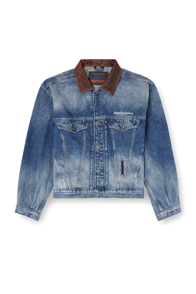 Denim trucker jacket with contrast leather trims (6)