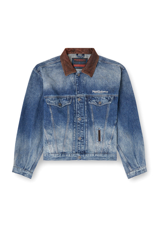 Denim trucker jacket with contrast leather trims (6)