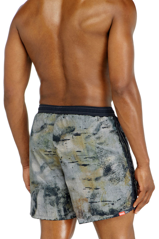 Swim shorts with distressed print and maxi logo (1)