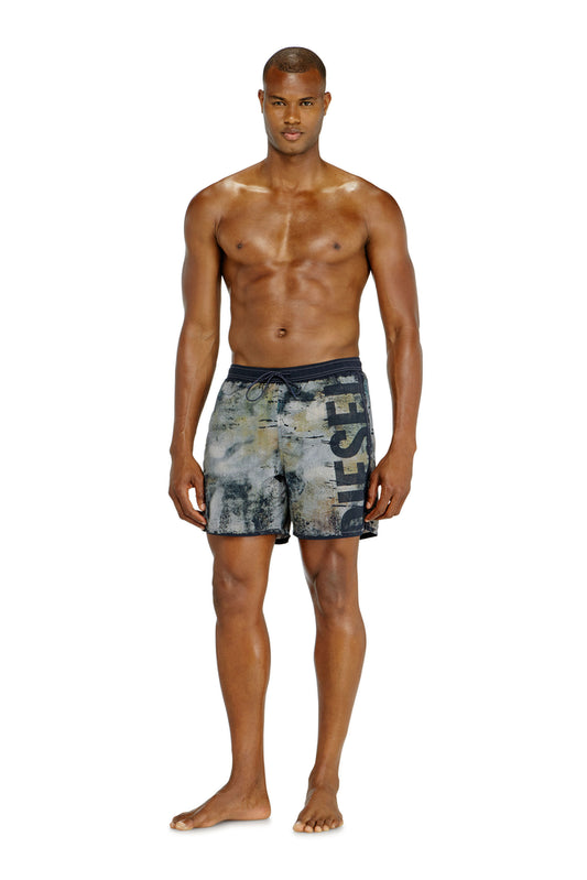 Swim shorts with distressed print and maxi logo (2)
