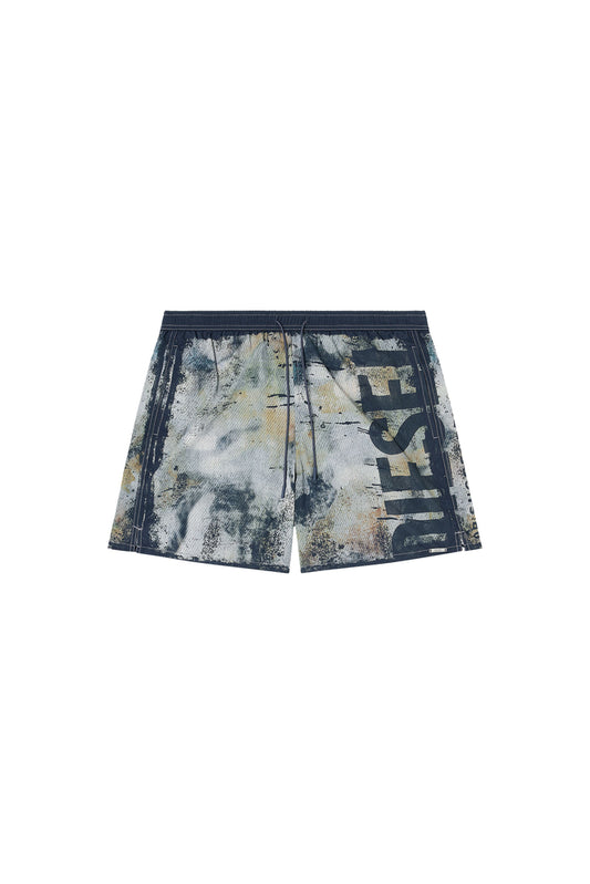 Swim shorts with distressed print and maxi logo (3)