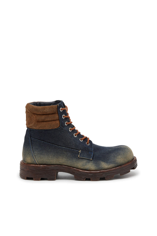 D-Hammer-Combat boots in denim and suede