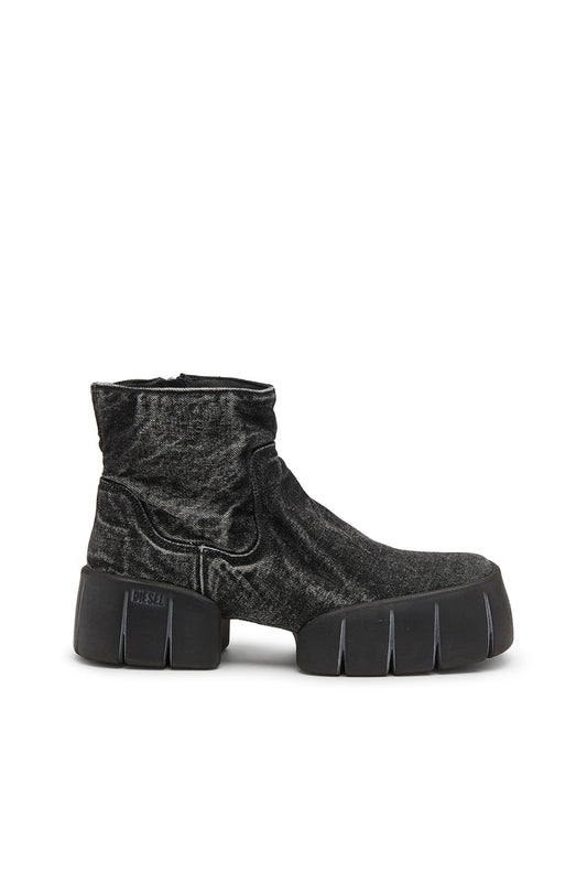 D-Tex-Ankle boots in wrinkled denim