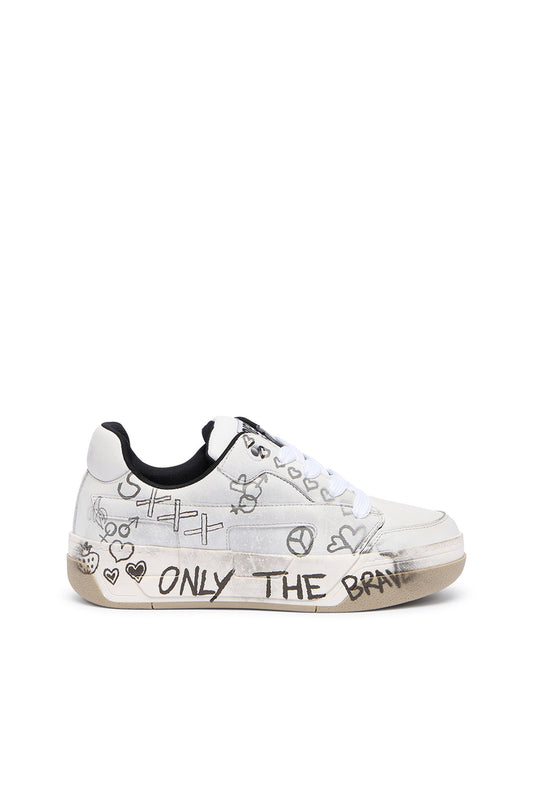 D-Ollie-Leather sneakers with graffiti print