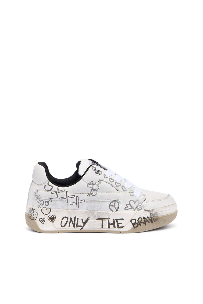 D-Ollie-Leather sneakers with graffiti print