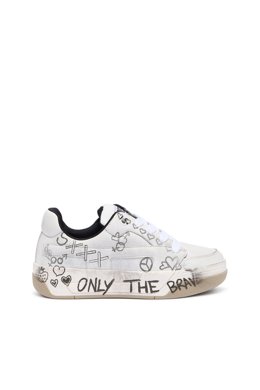 D-Ollie-Leather sneakers with graffiti print