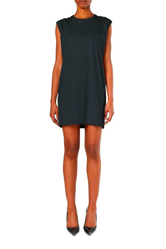 Short cotton dress with embossed chain