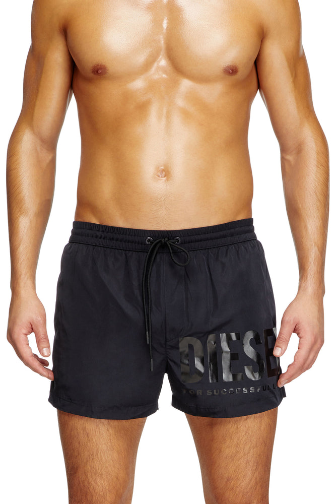 Mid-length swim shorts with logo print