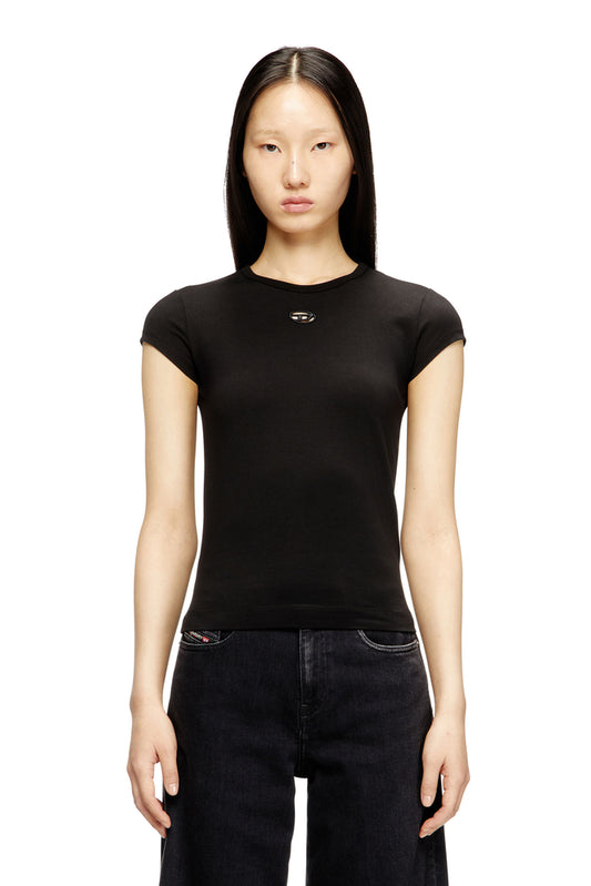 T-shirt with cut-out embroidered logo