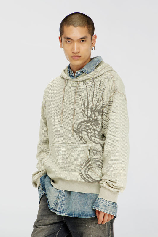 Hoodie in textured cotton mesh
