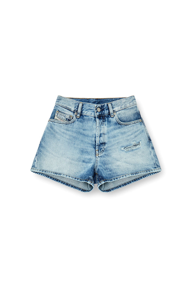 Shorts in fluid denim with abrasions (4)