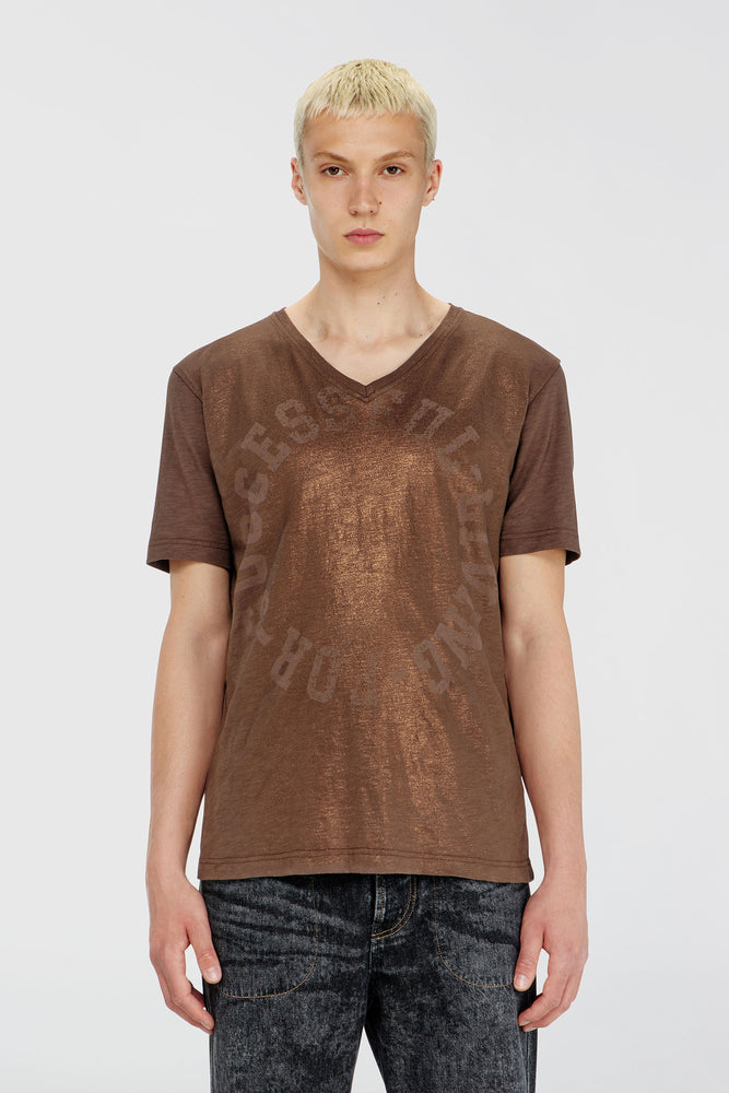 V-neck T-shirt with foil print