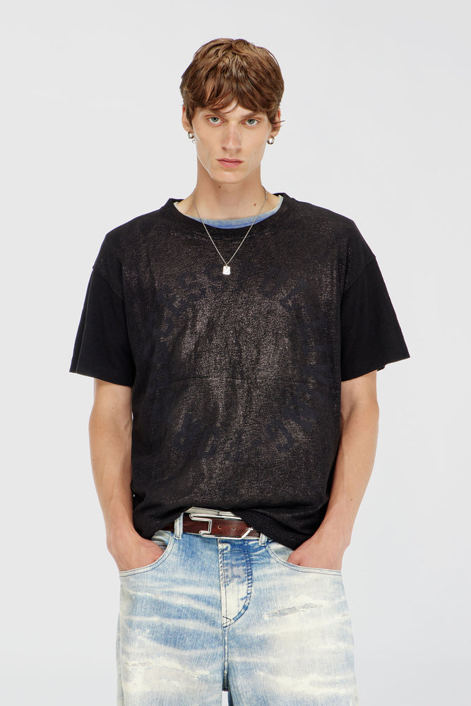 Cotton crew-neck T-shirt with foil print