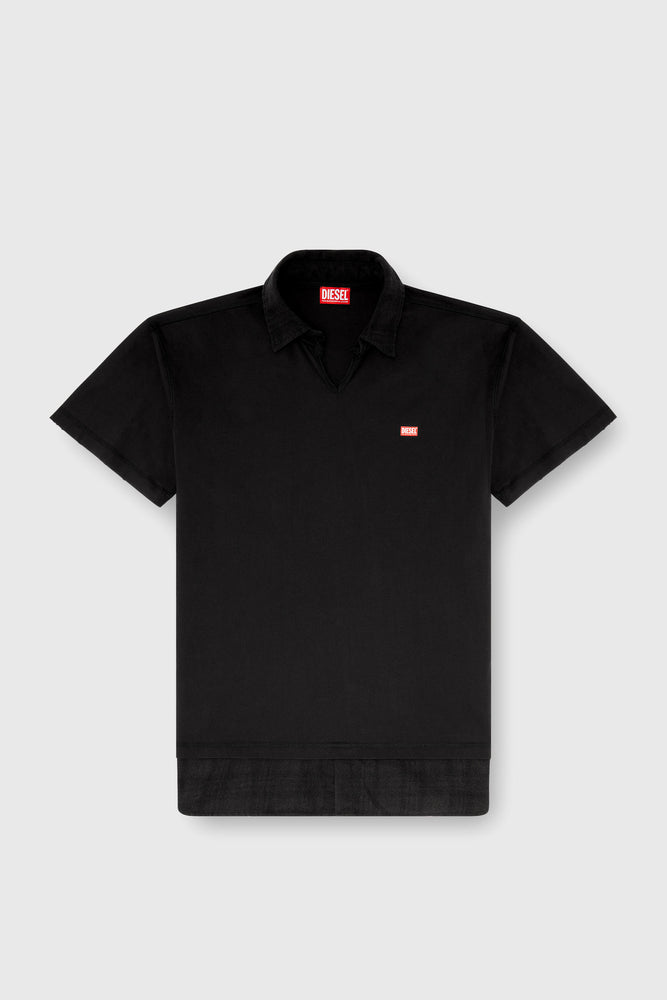 Jersey polo shirt with check flannel trims (3)