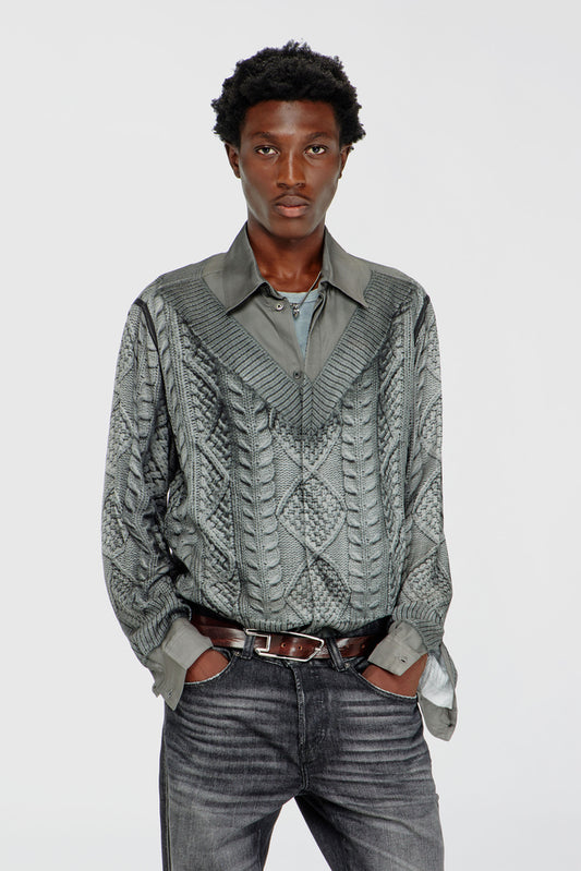 Long sleeve shirt with trompe l’oeil knit print