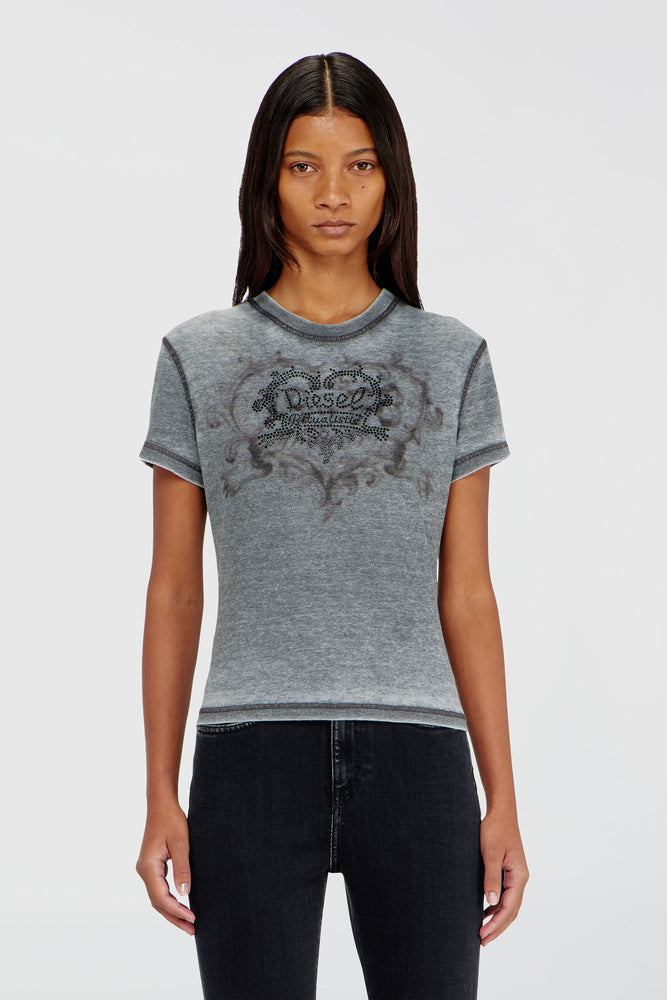 Jersey t-shirt with rhinestones and burnout effect