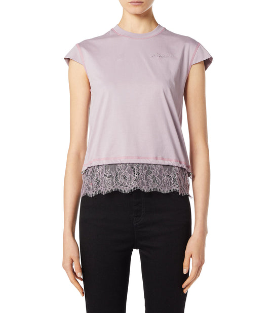 Jersey t-shirt with lace hem