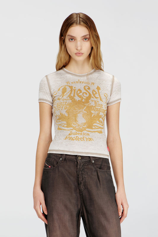 Slim jersey T-shirt with print and studs