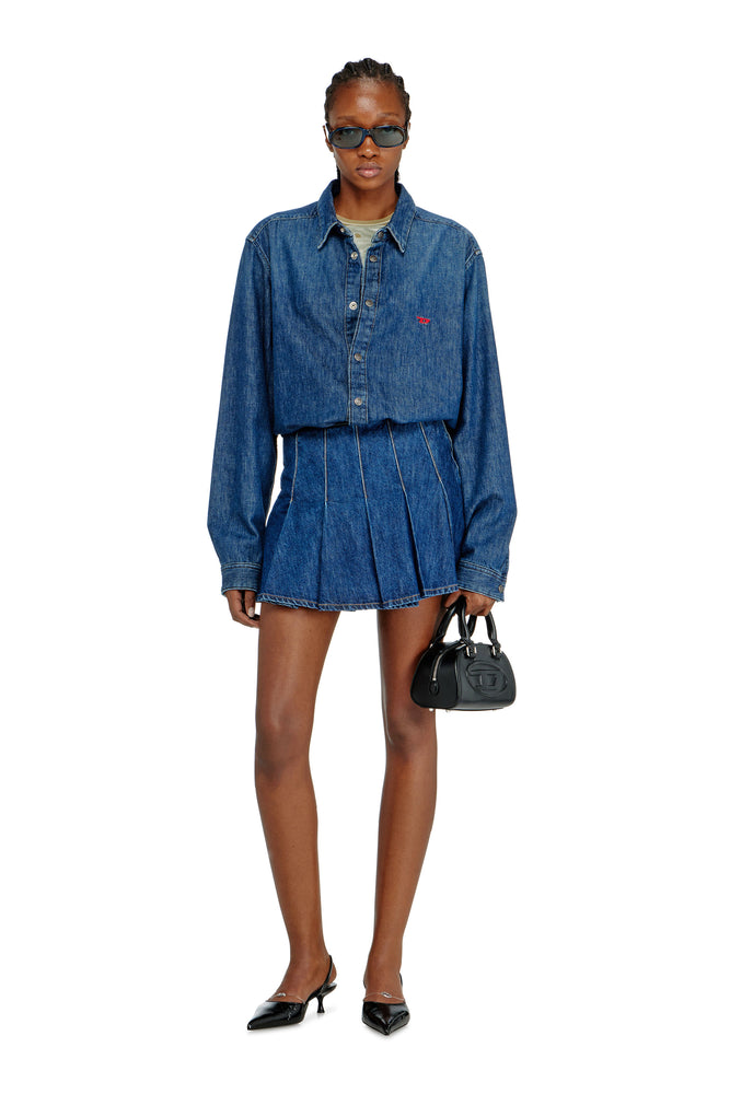 Denim skort with pleated front (3)