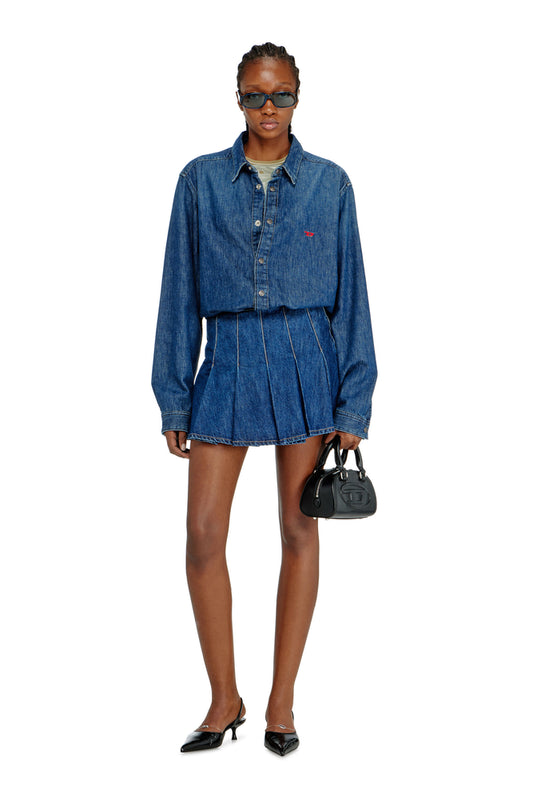 Denim skort with pleated front (3)
