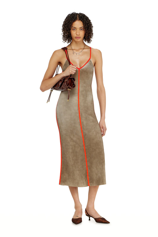 Rib-knit midi cami dress with contrast bands (3)