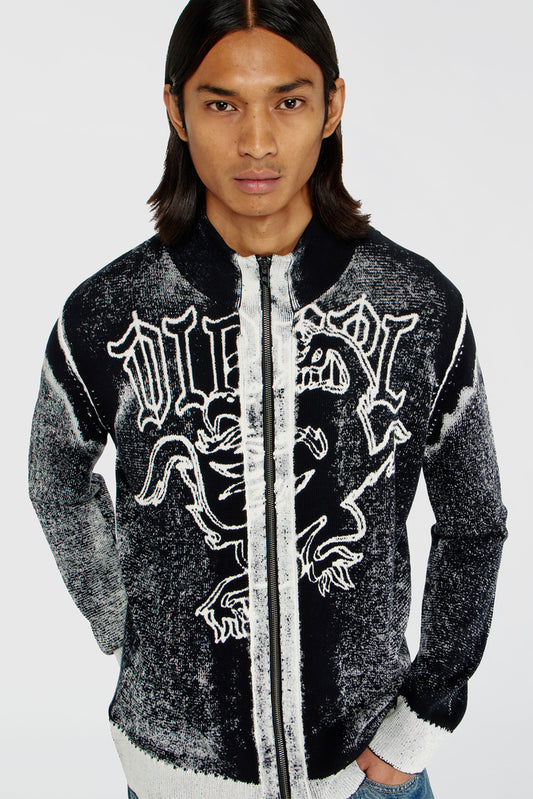 Treated zip cardigan with griffin motif (2)