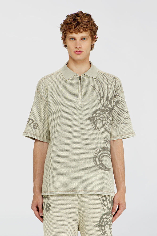 Mesh-jacquard polo shirt with Phoenix print