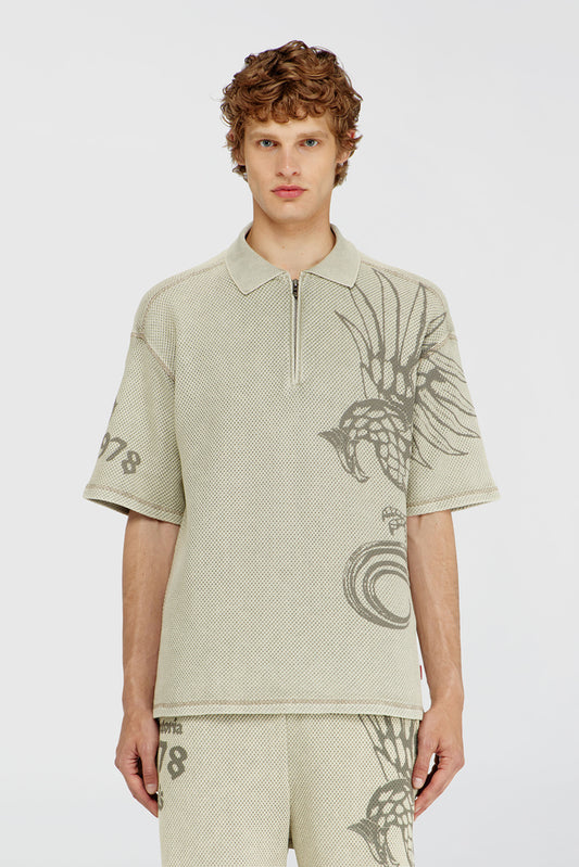 Mesh-jacquard polo shirt with Phoenix print
