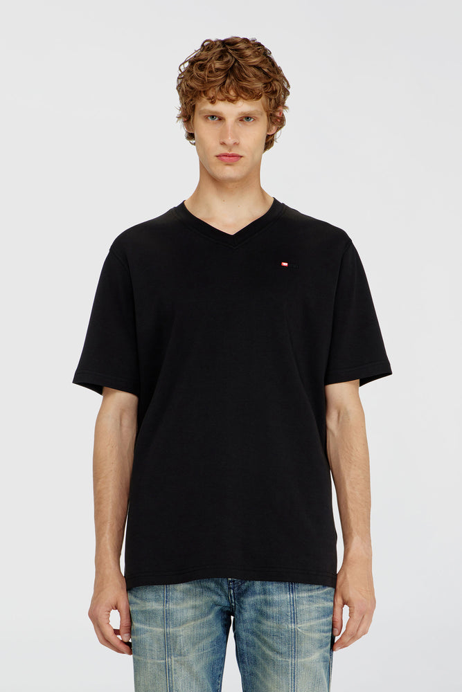 V-neck T-shirt with micro logo embroidery